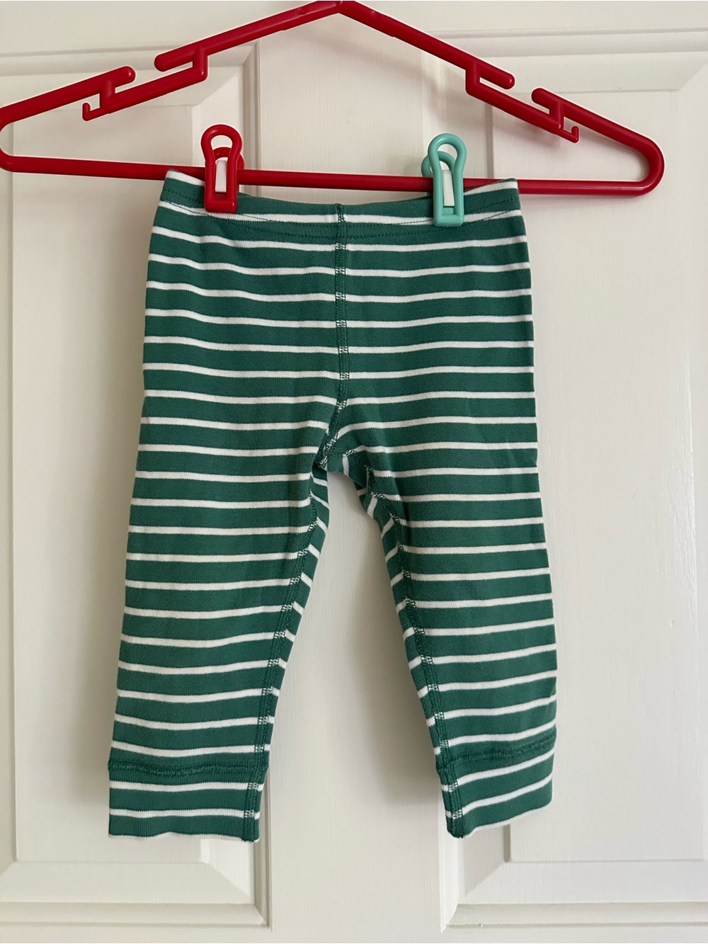 Hanna Andersson Green and White Striped Cotton Leggings, 3T